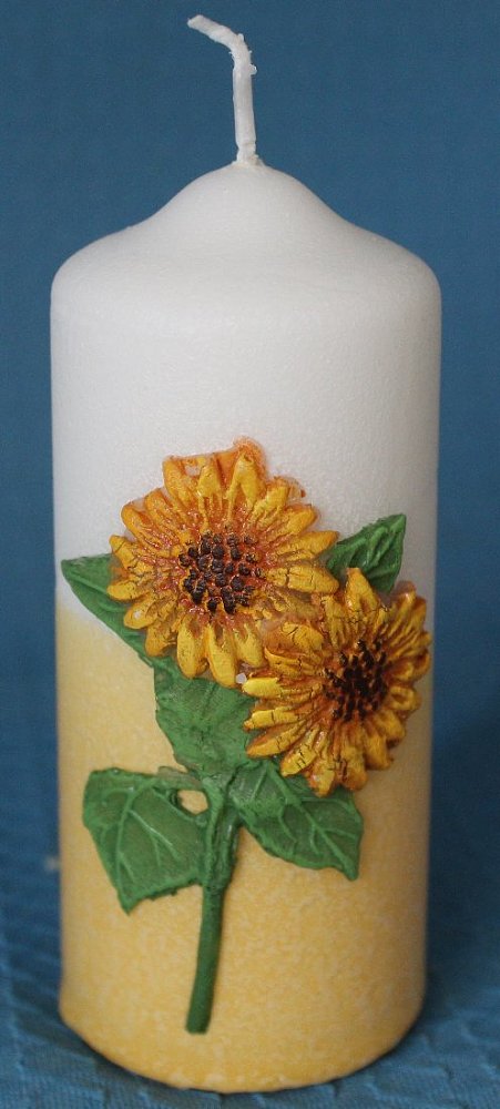 Kerze mit Sonnenblumen- vorrätig 3 Stück