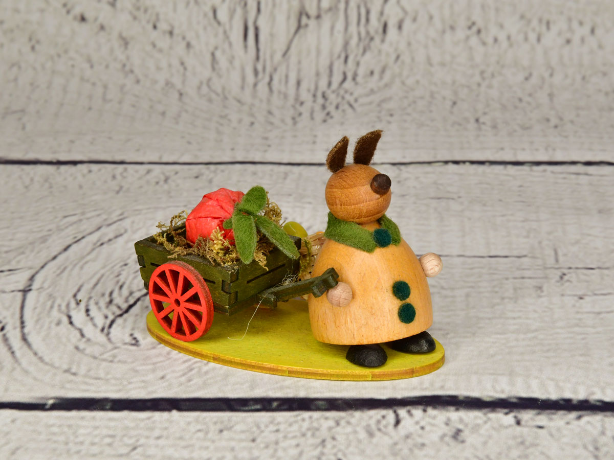 Häschen mit Leiterwagen, Möhren, Kiepe,
