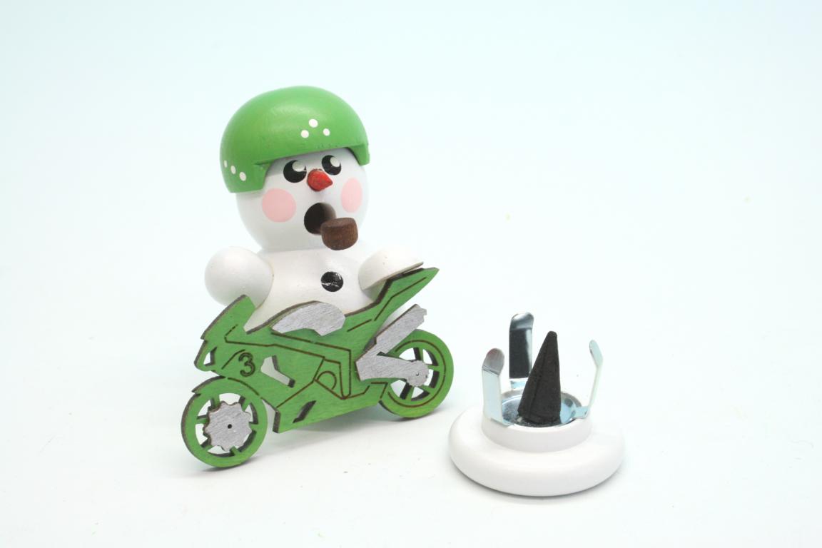 Biker weiss mit grünem Motorrad  8 cm