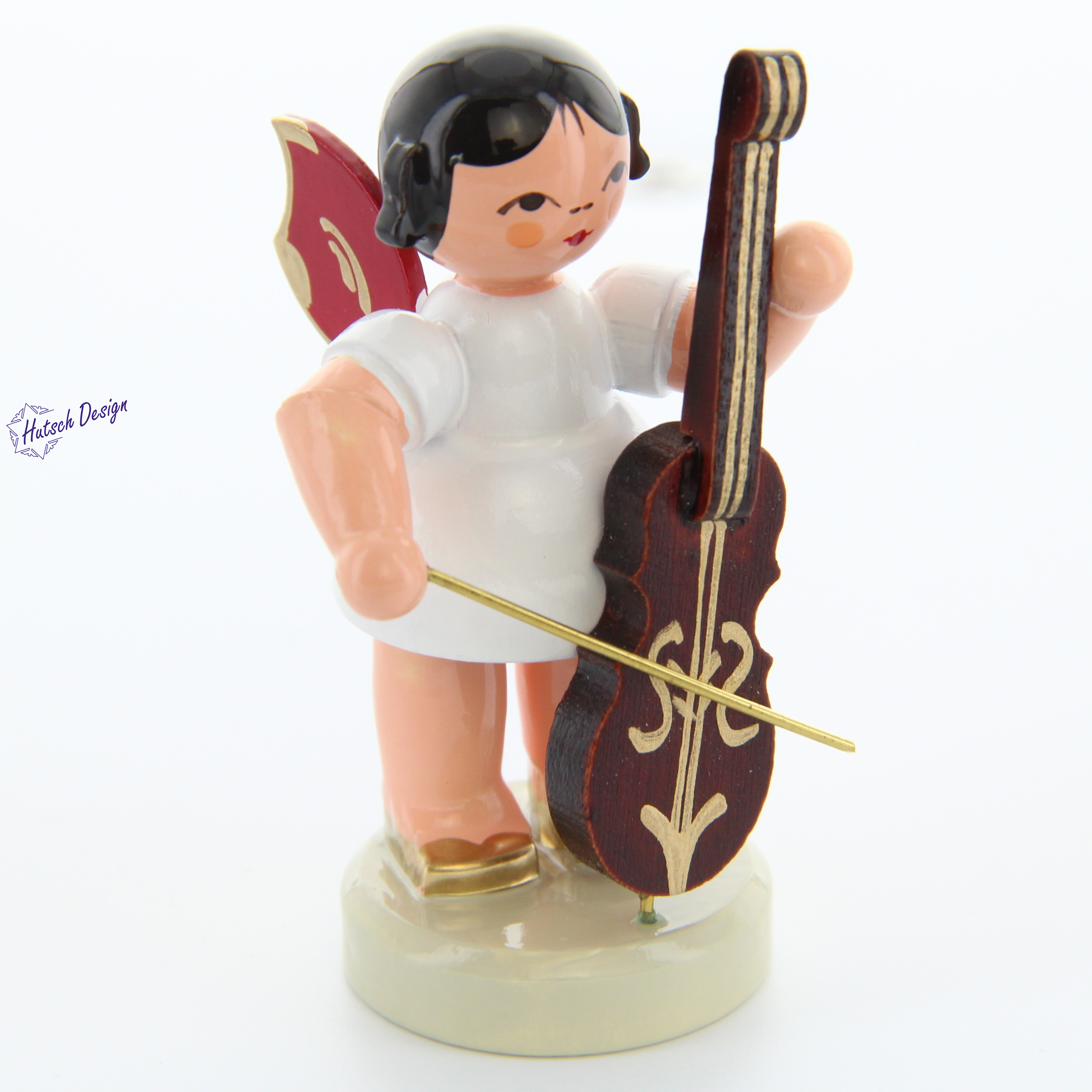 Engel stehend mit Cello, rote Flügel