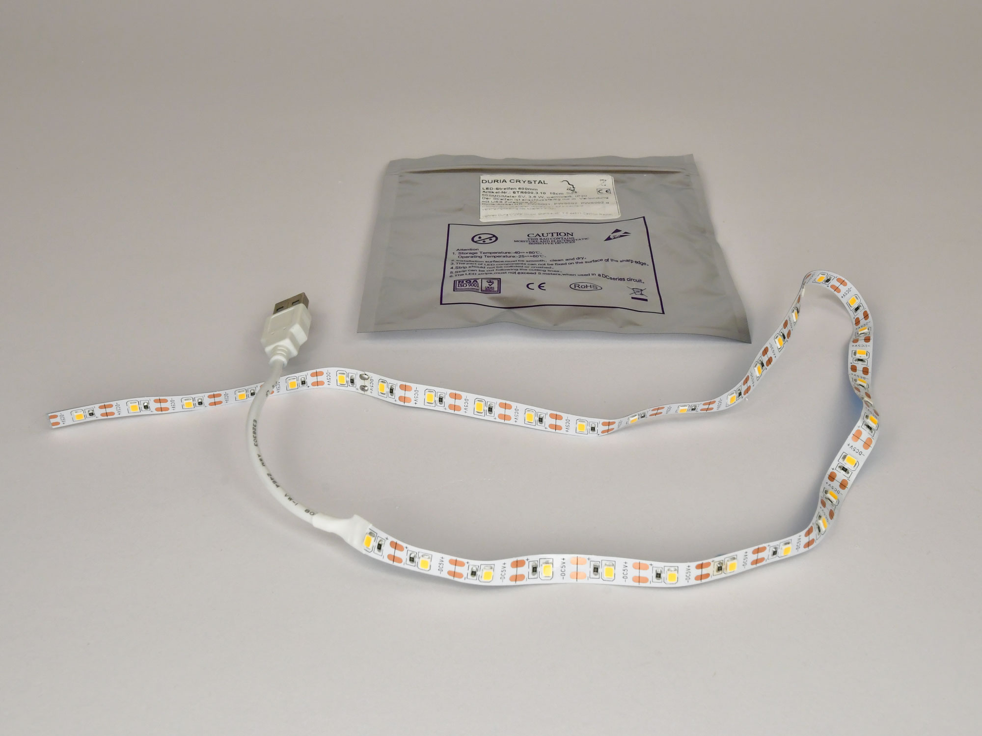 USB LED-Stripe, Länge 60cm, Voll-USB, Zuleitung 10cm, IP65, USB-Stecker weibl.