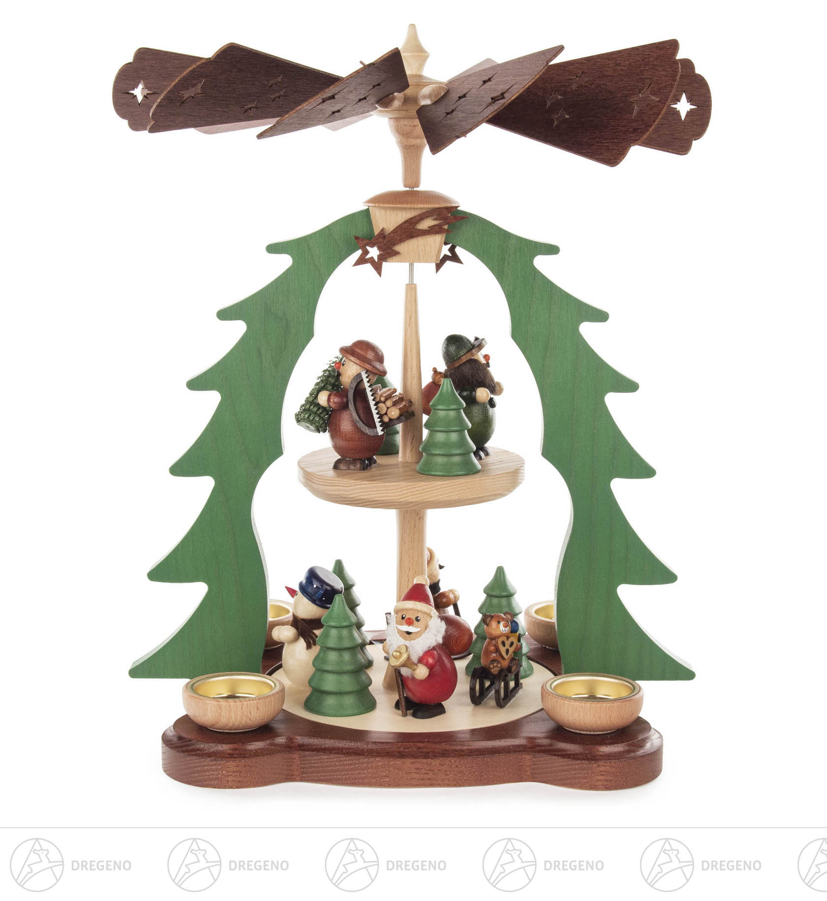Pyramide Weihnachtsmotiv 2-stöckig farbig für Teelichte