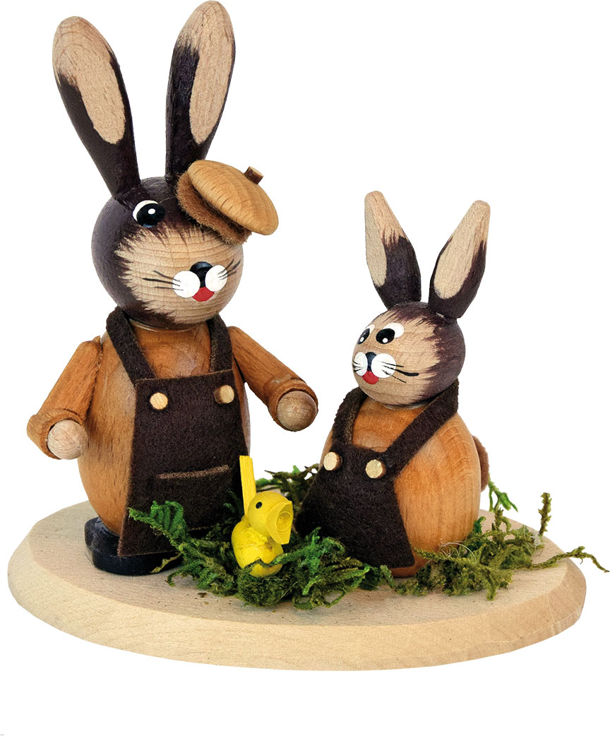 Hasenpärchen, braune Schürze und Hut