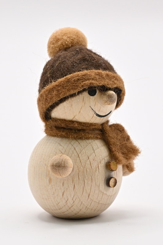 Schneemann natur, stehend braune Mütze, H 5,5 cm