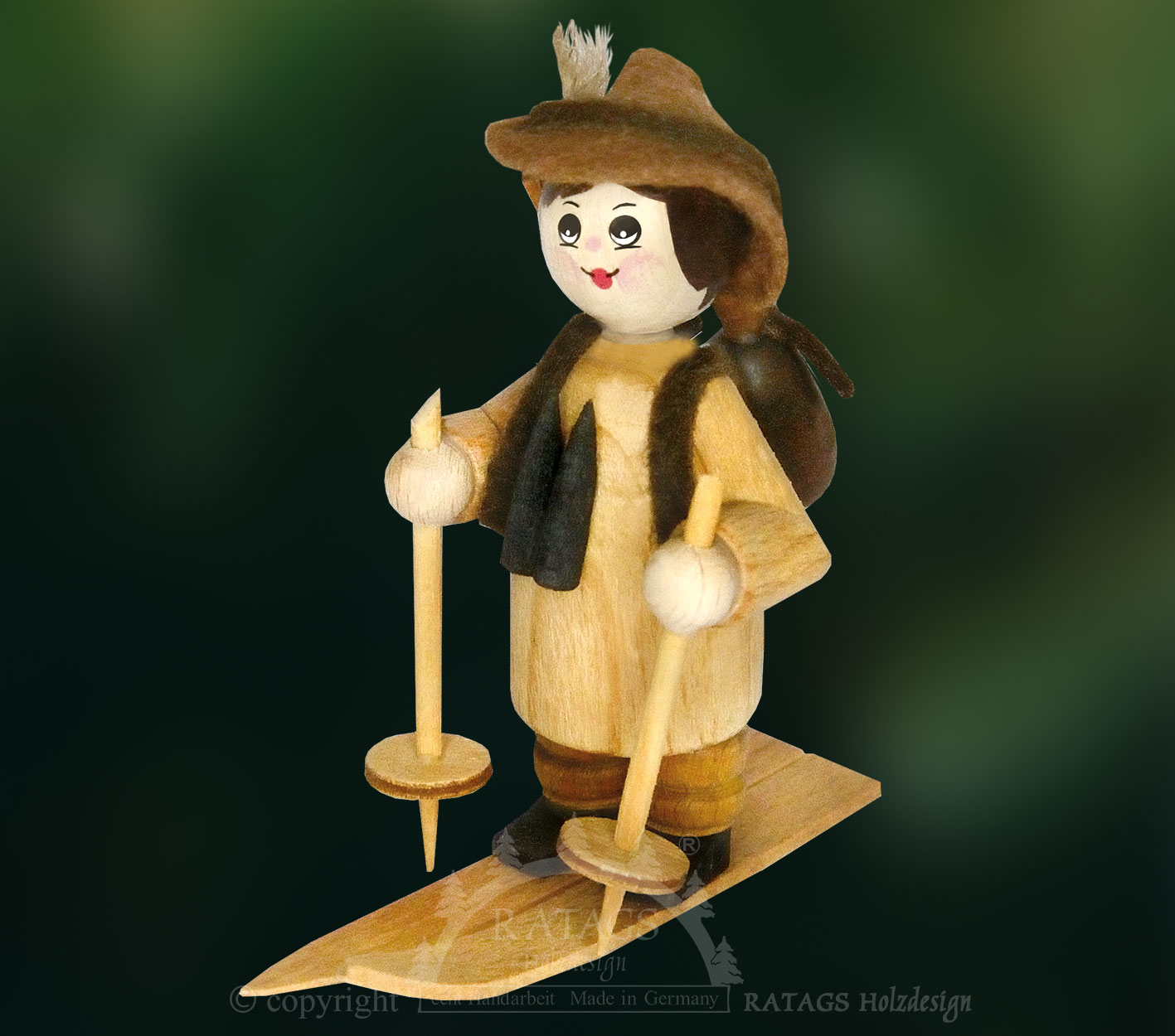 Figur, Wildhüter auf Ski, Rucksack, Gewehr