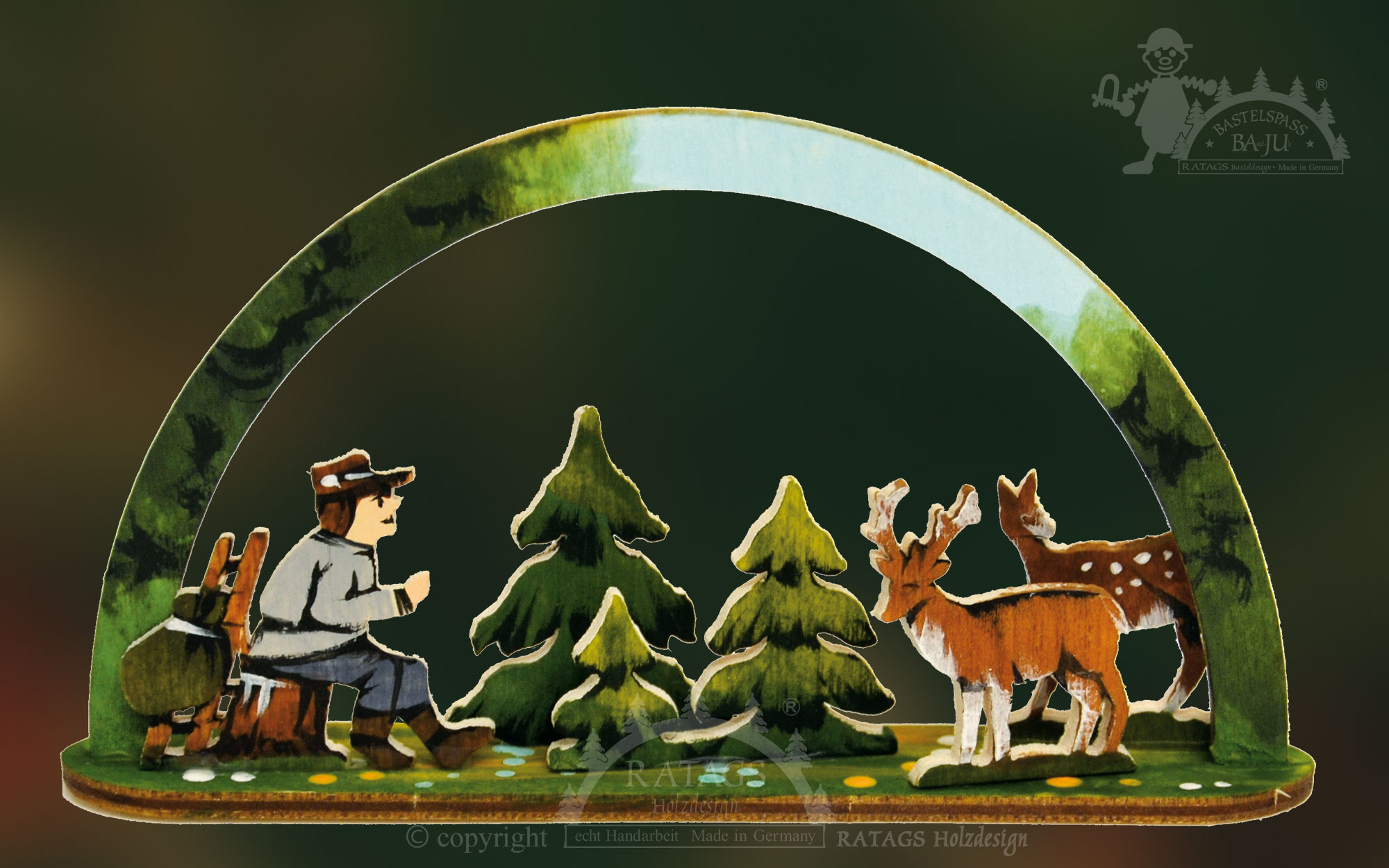 Mini-Schwibbogen zum Basteln Rehe im Wald