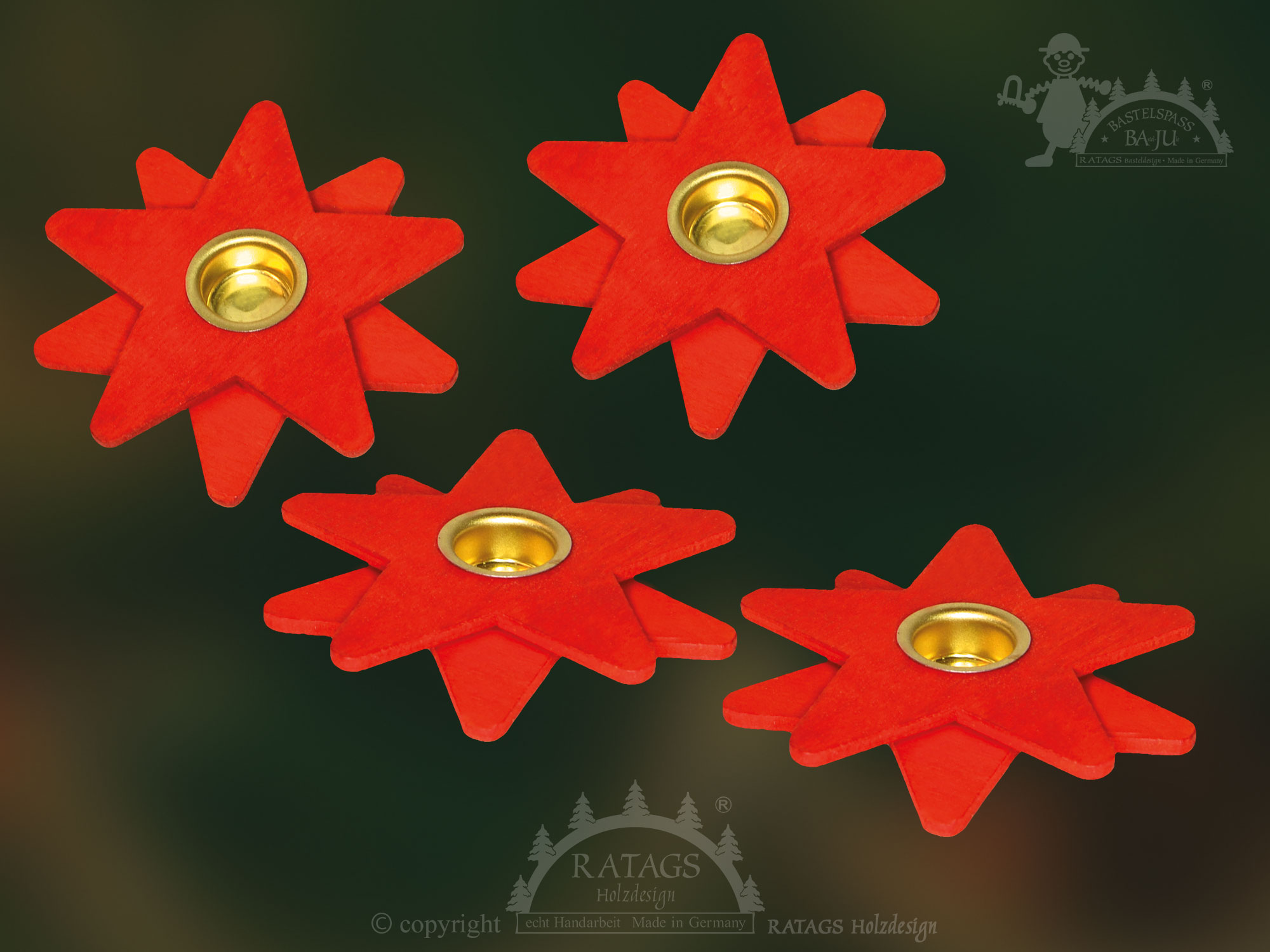 Blumenkerzenhalter  für Pyramidenkerzen 4er Set, natur