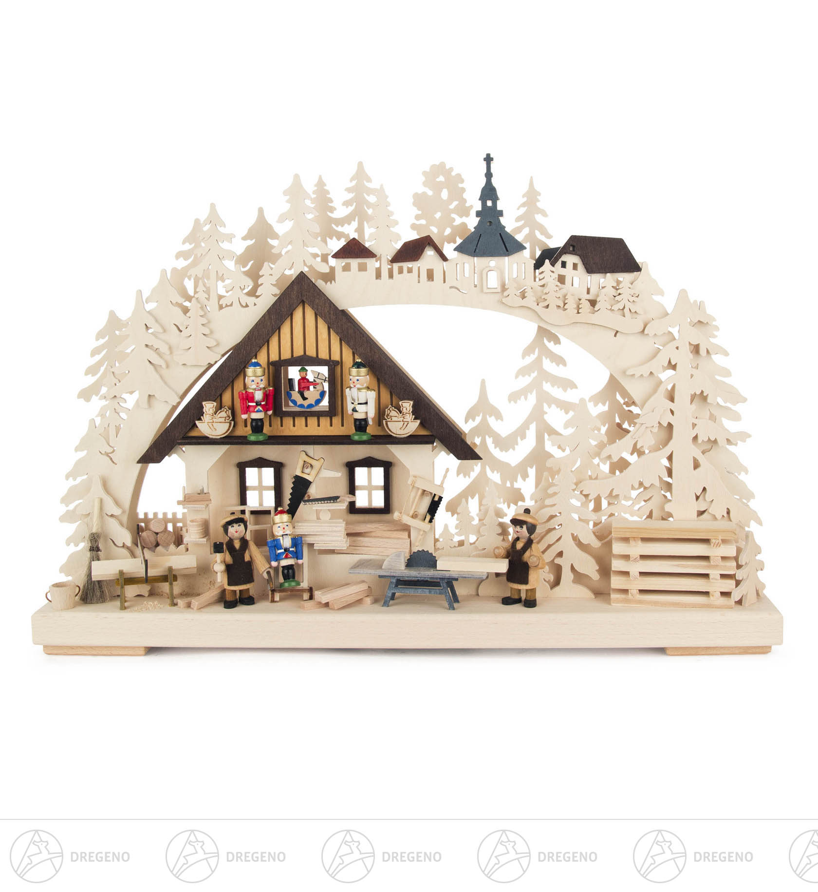 Schwibbogen Nussknackerwerkstatt klein elektrisch beleuchtet 29x43cm