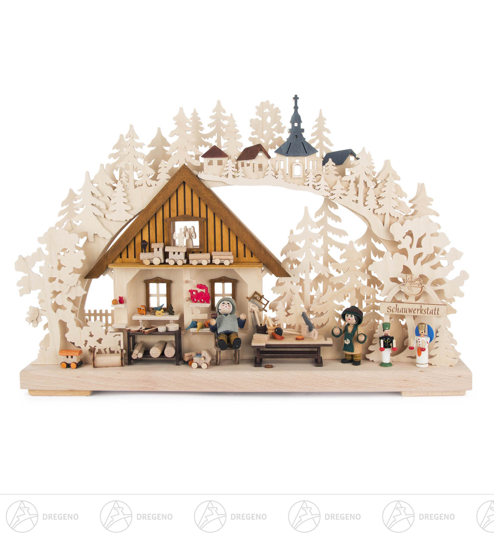 Schwibbogen Spielzeugmacherwerkstatt klein elektrisch beleuchtet29x43cm