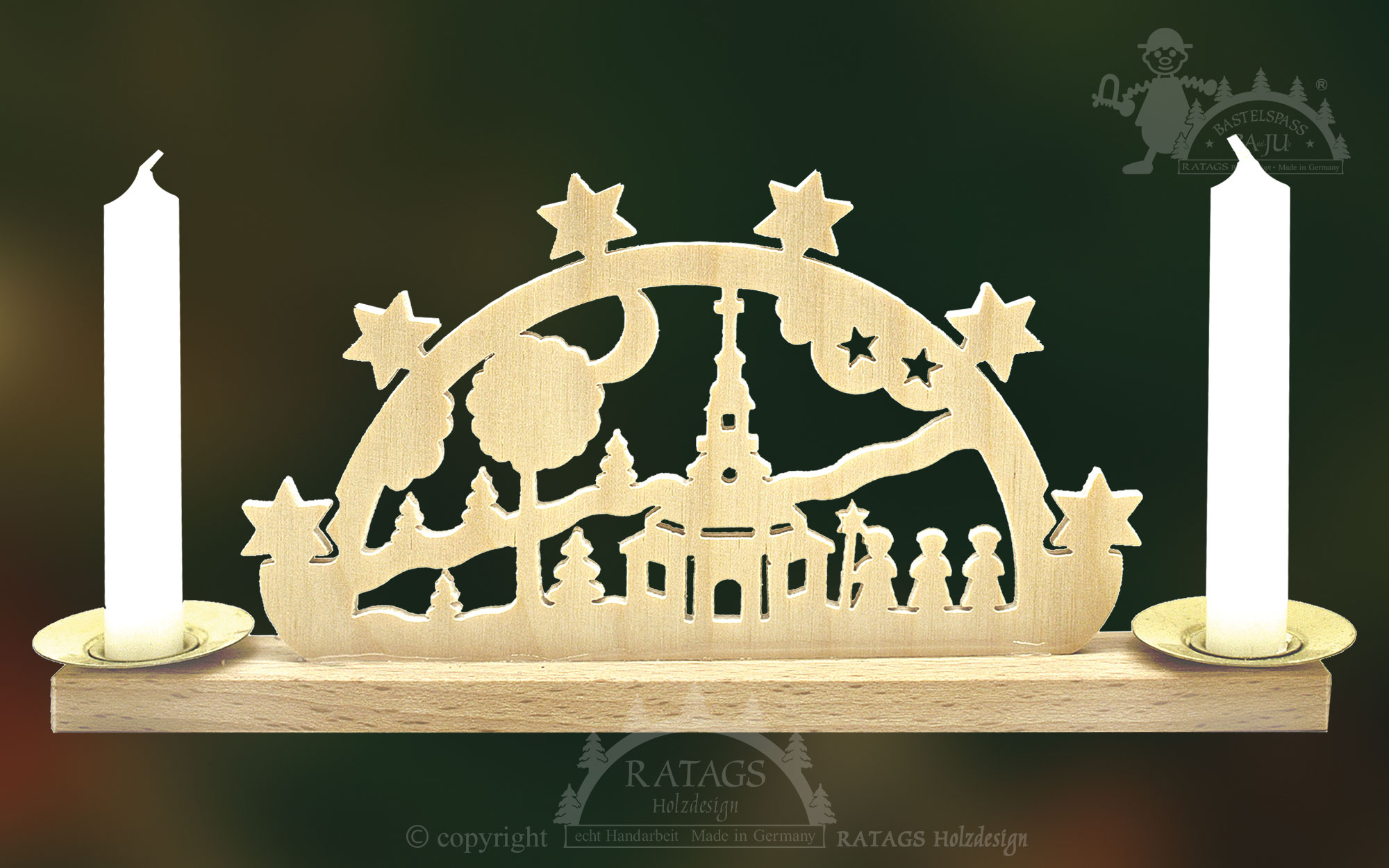 Mini-Schwibbogen für 2 Puppenkerzen Seiffener Kirche