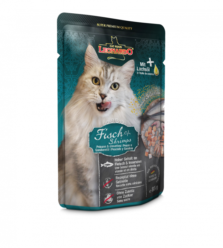 Leonardo Fisch & Shrimps mit Lachsöl 85g