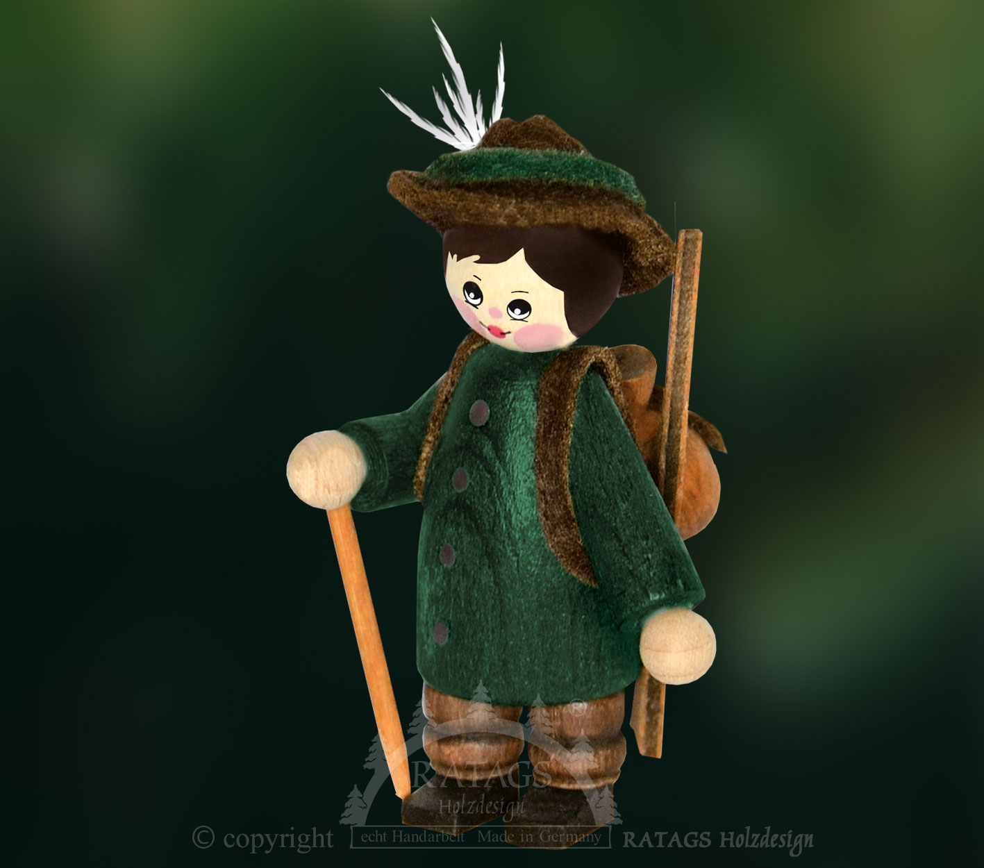Figur, Förster, grün Rucksack und Stock
