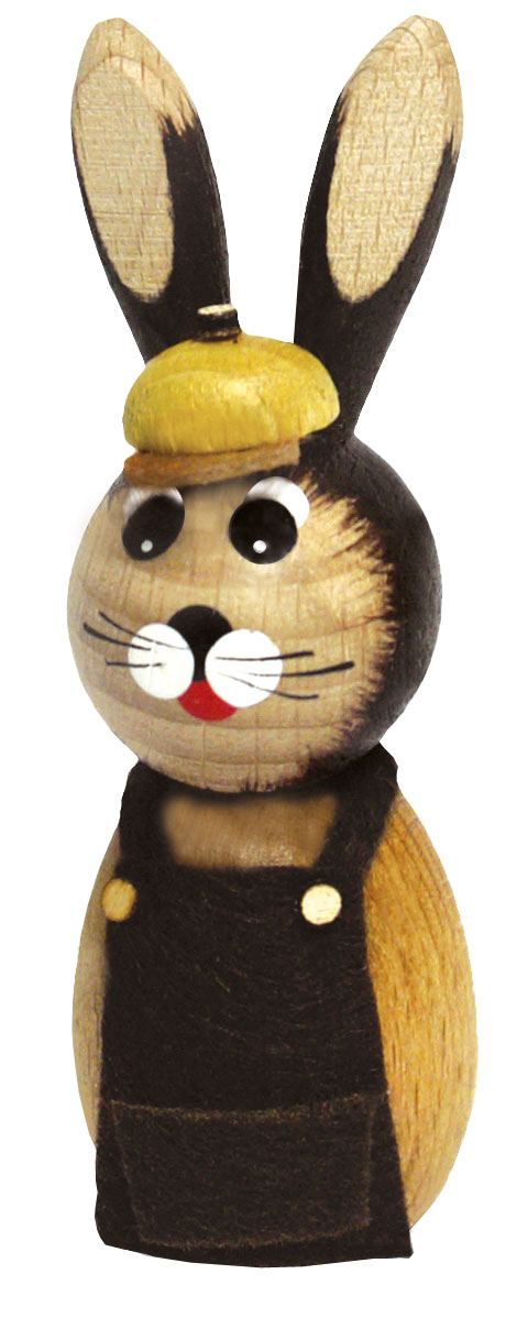 Knuffihase,  braune Schürze, gelber Hut