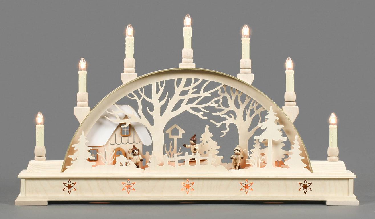 Schwibbogen mit Winterkindern, elektrisch beleuchtet