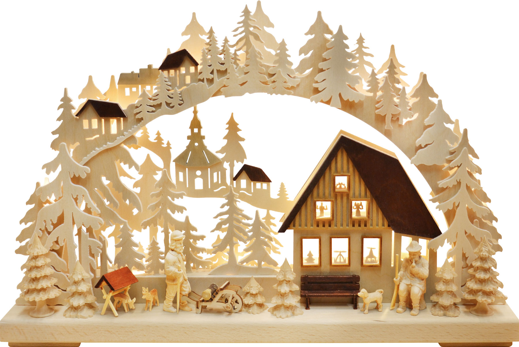 3D-Schwibbogen klein, Feierabendstimmung braunes Haus