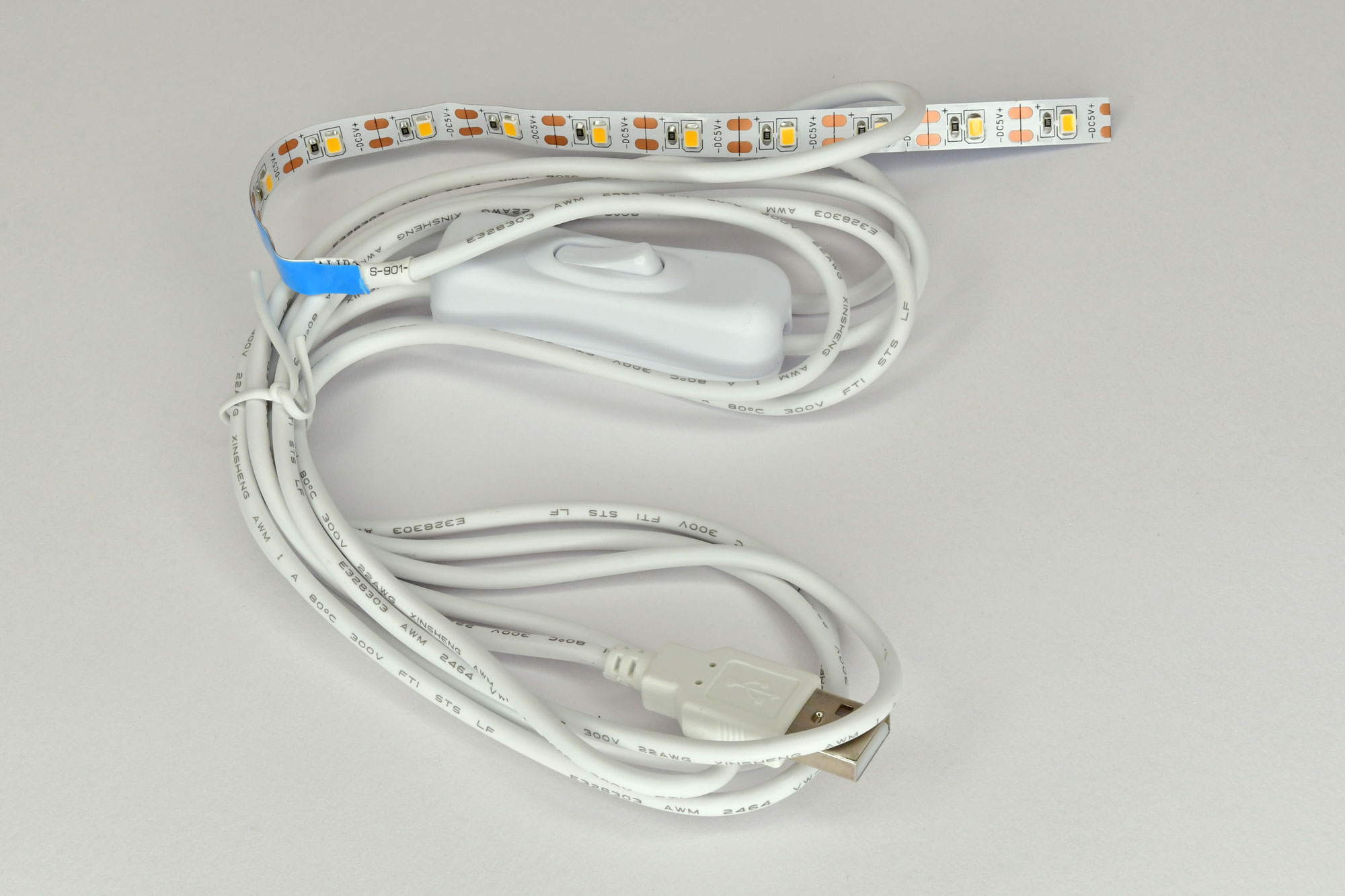 USB LED-Stripe, Länge 20cm, Halb-USB, Kabel 2,50 Meter, IP20, USB-Stecker mnl.