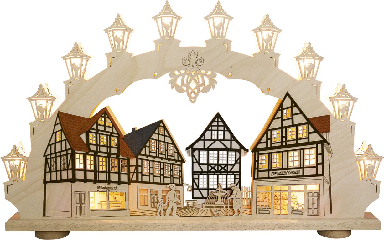 LED Lichterbogen 15 flg. Altstadt, Motiv einseitig 66,0 x 41,0 x 6,0 cm