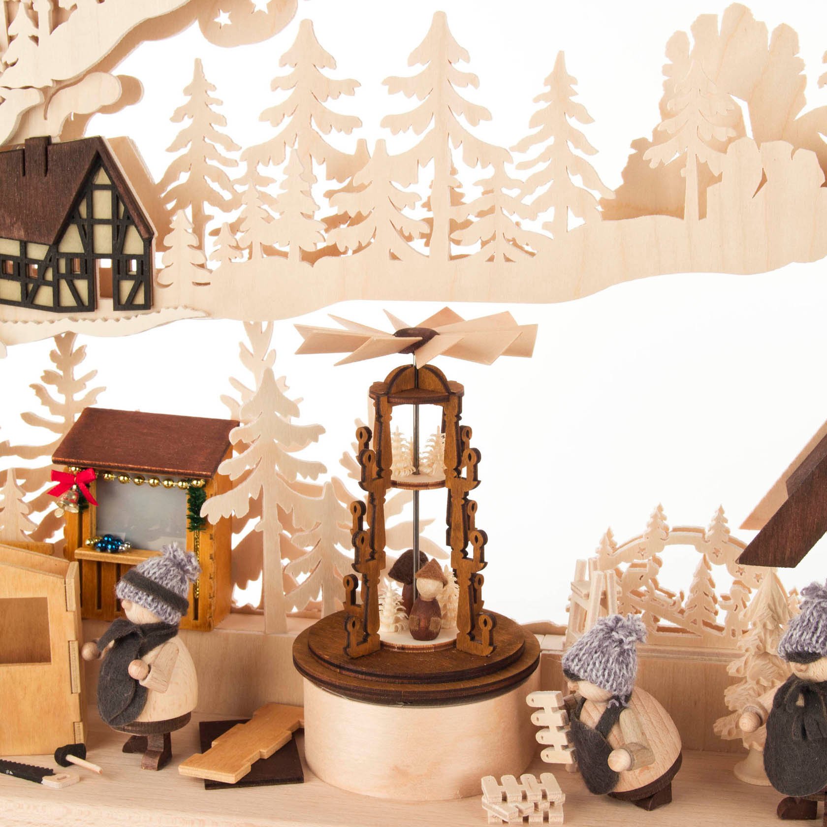 Schwibbogen Weihnachtsmarktbau groß, indirekt elektrisch beleuchtet 43x72cm