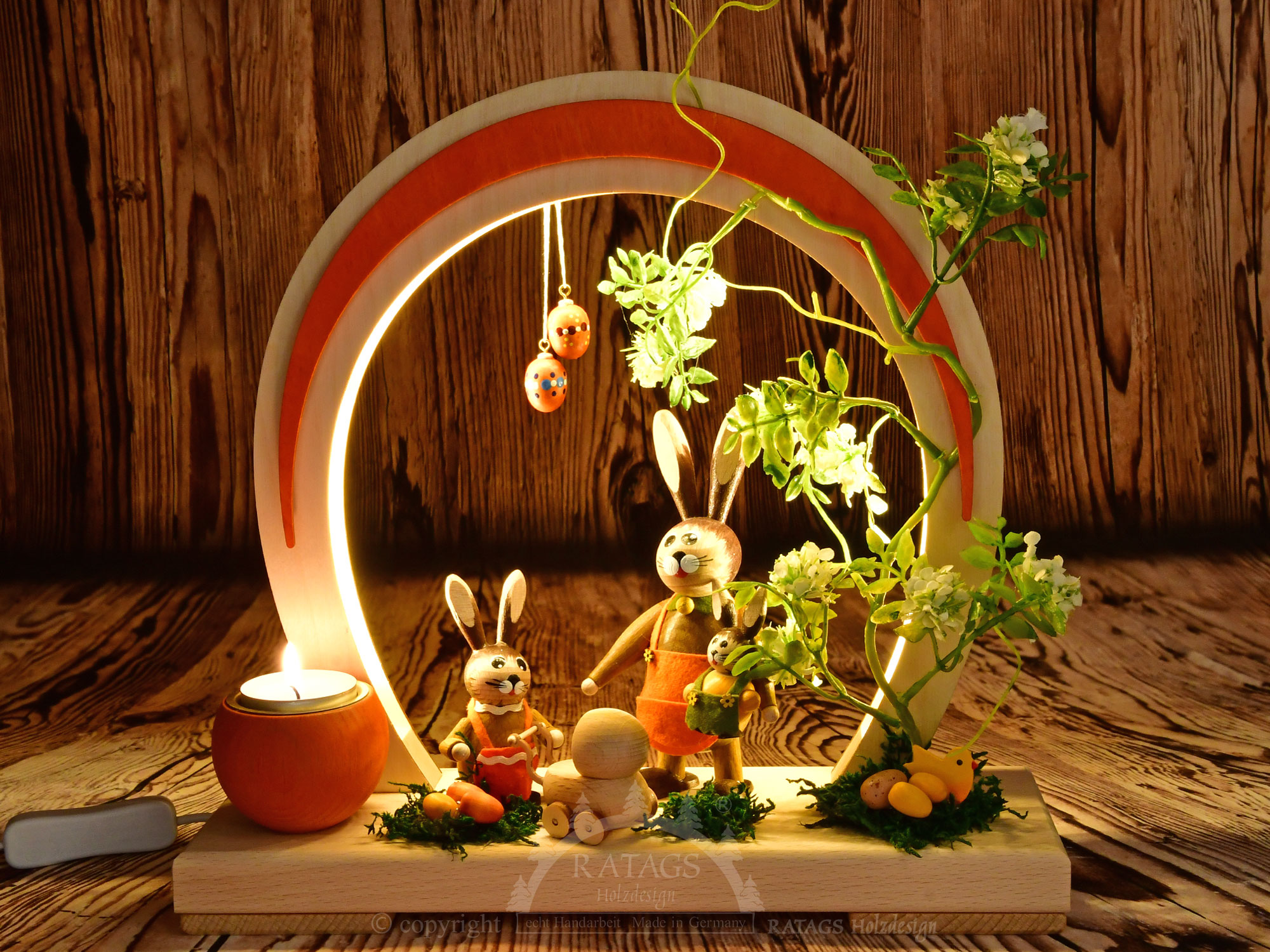 Romantikleuchte Ostern, LED, rund,orange Halb-USB, Zuleitung 2,30 m