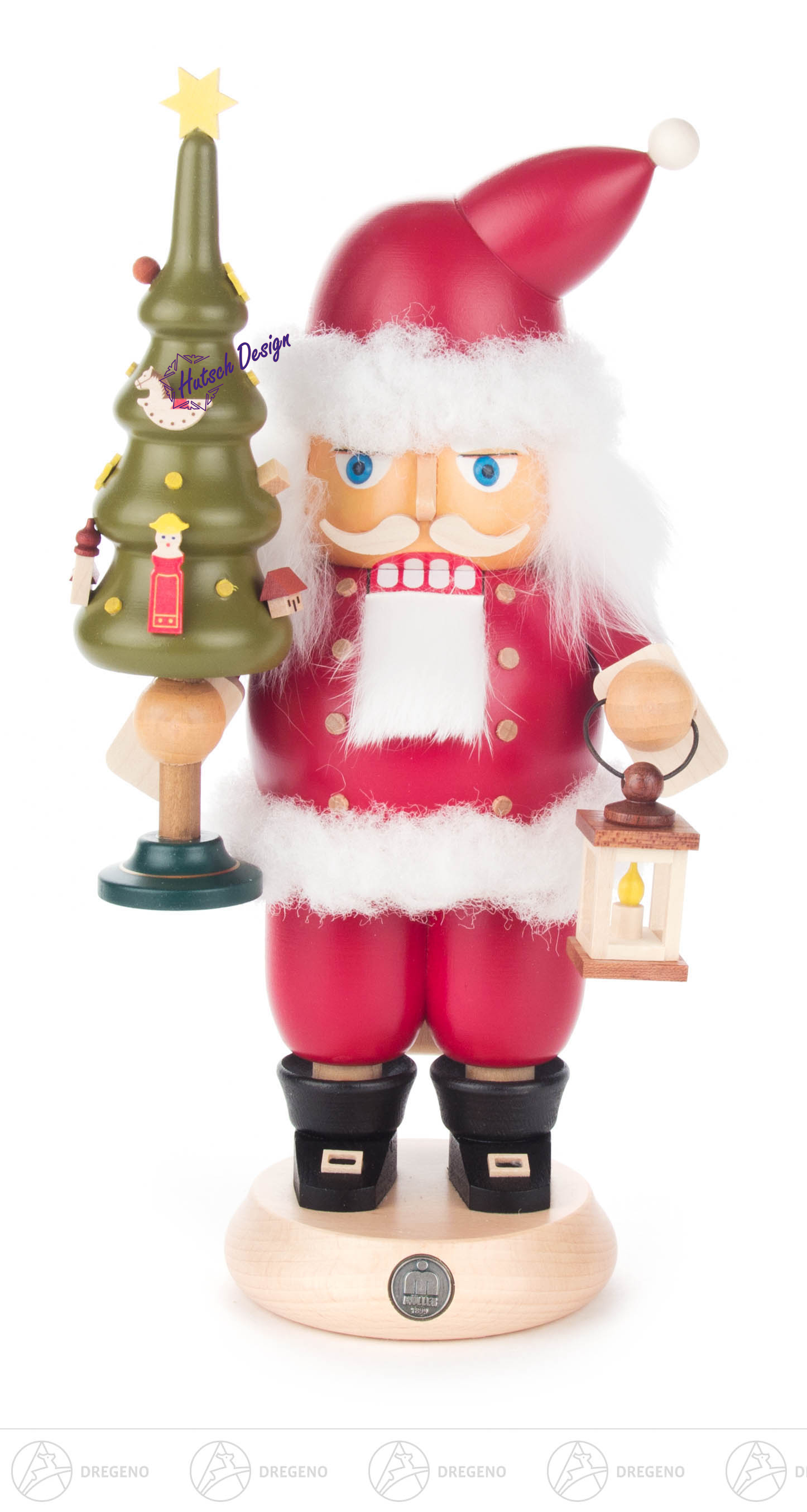 Nussknacker Weihnachtsmann rot, 24cm, mit Laterne und Weihnachtsbaum