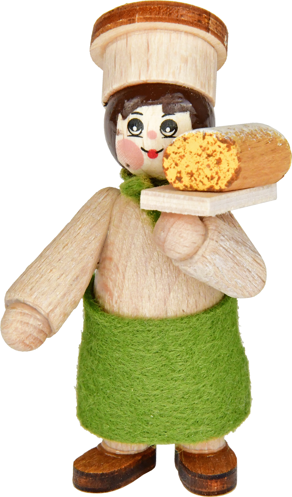 Figur, Bäcker mit Stollen auf Brett, weiß gebeizt