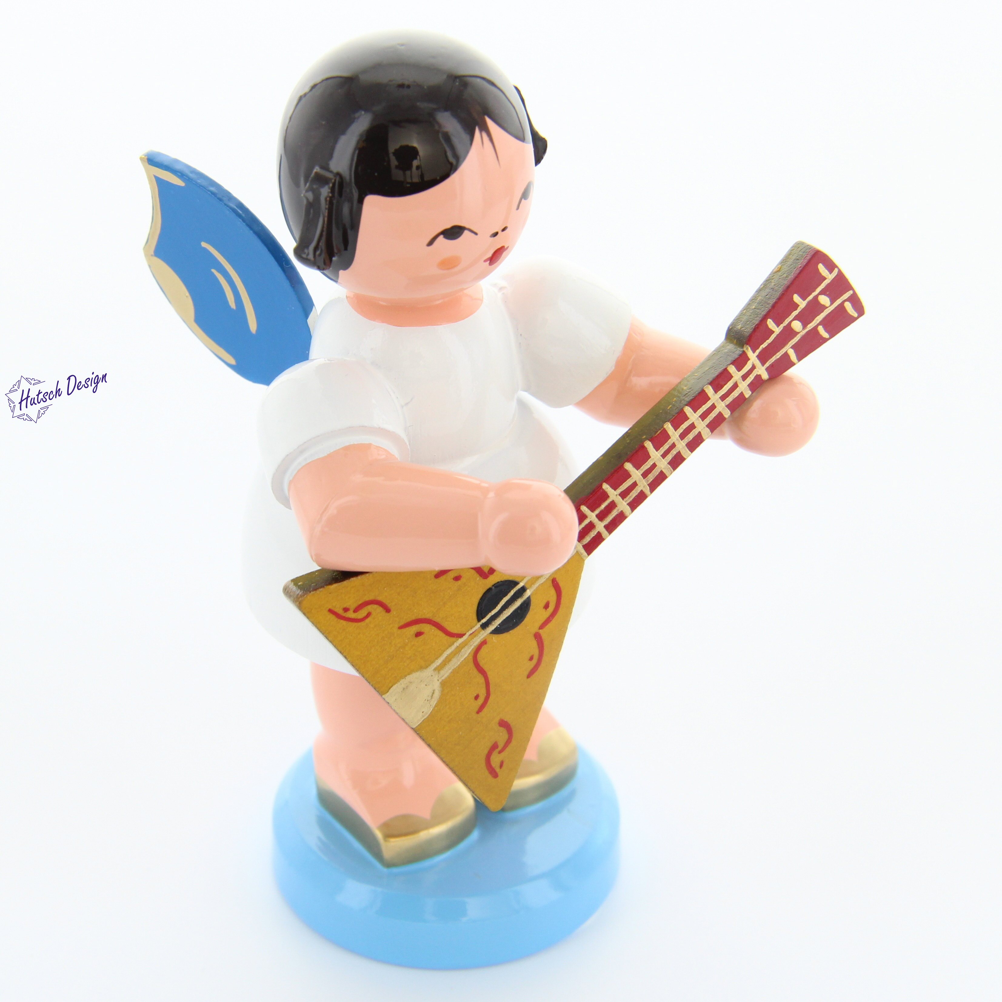 Engel stehend groß mit Balalaika, blaue Flügel