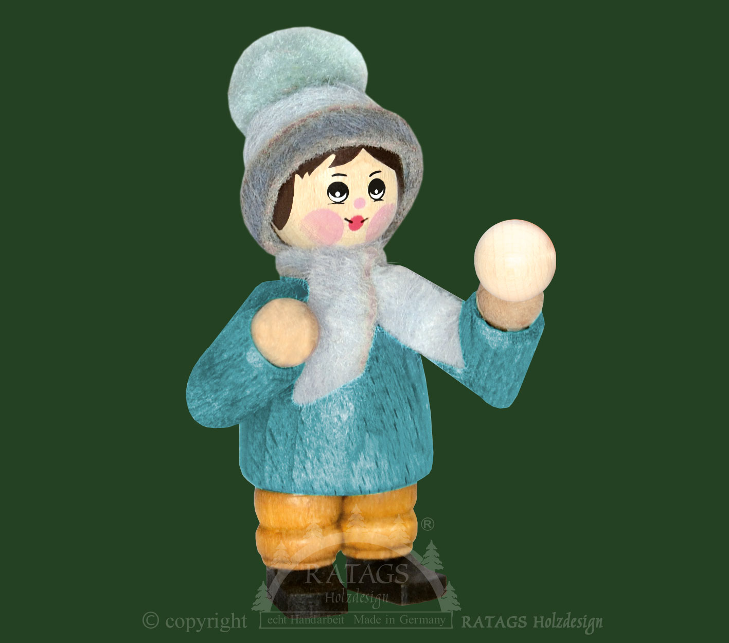 Figur, Schneeballwerfer, grau, taubenblau