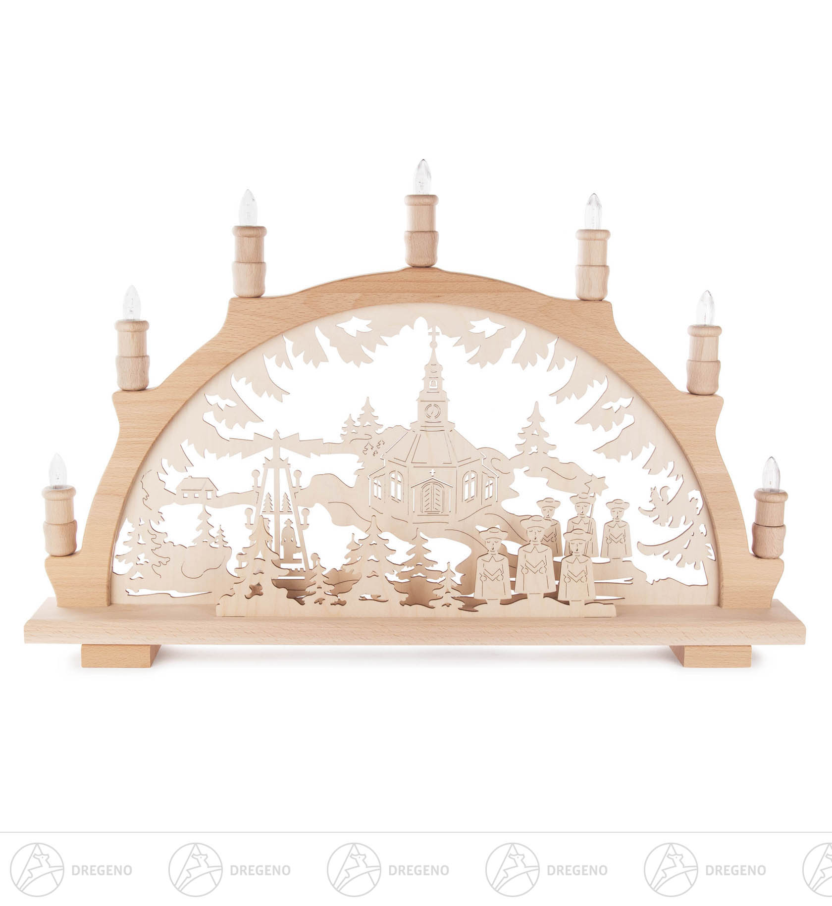 Schwibbogen mit Seiffener Kirche elektrisch beleuchtet 38x57cm