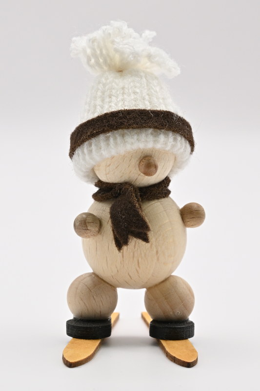 Schneemann auf Ski, Mütze weiß/braun