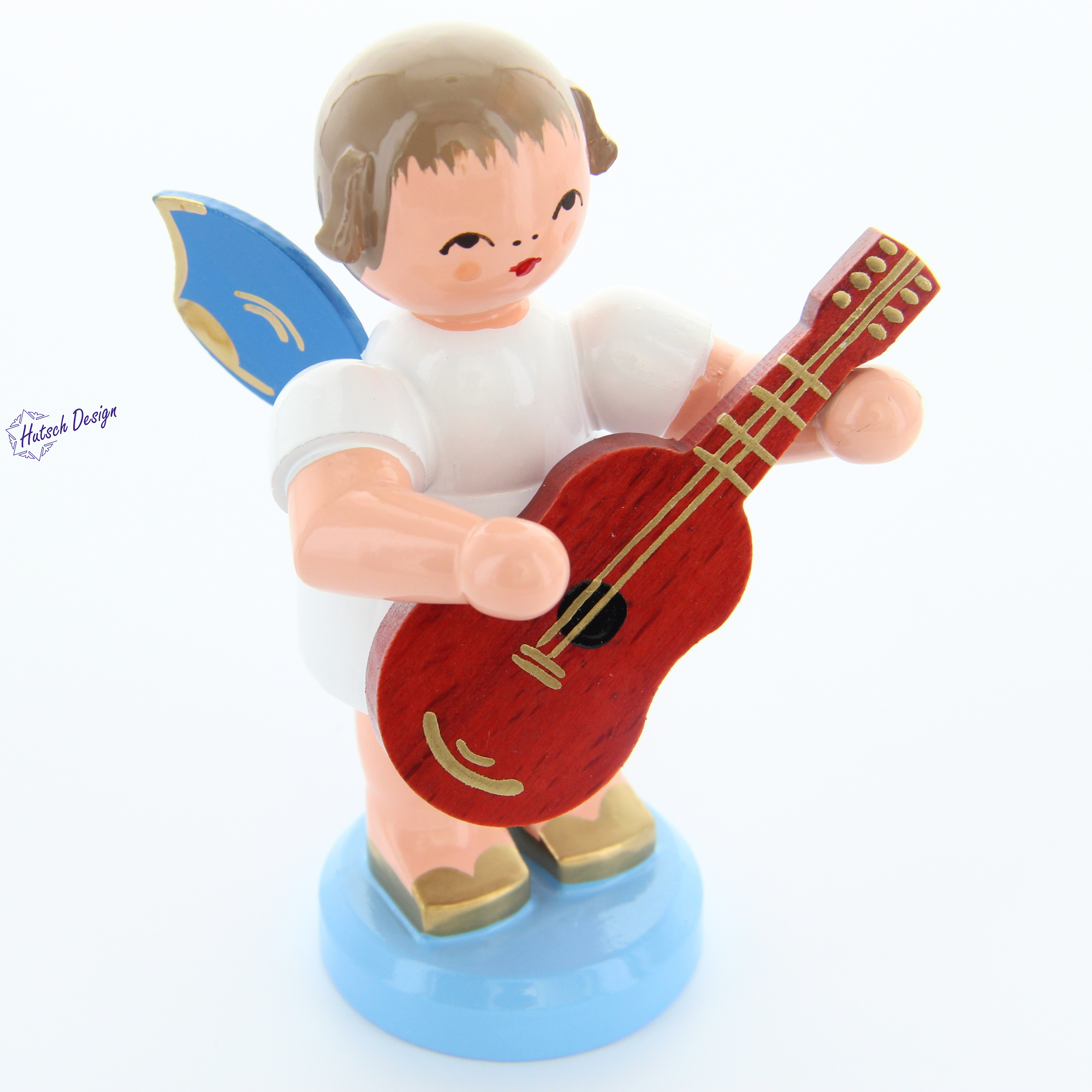 Engel stehend groß mit Gitarre, blaue Flügel