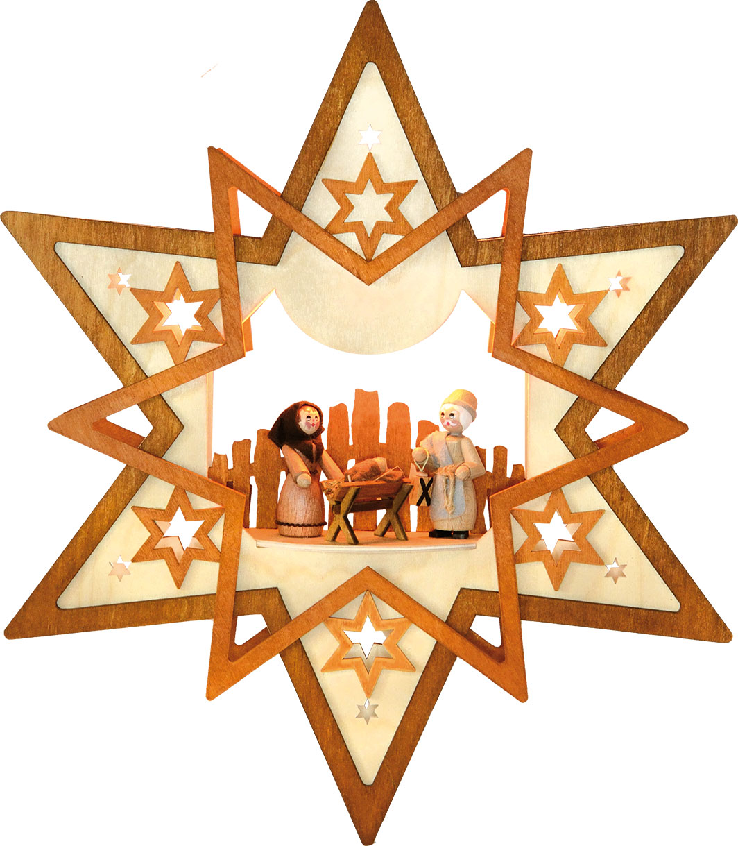 Fensterbild, beleuchtet, Stern, braun mit Hl. Familie ,