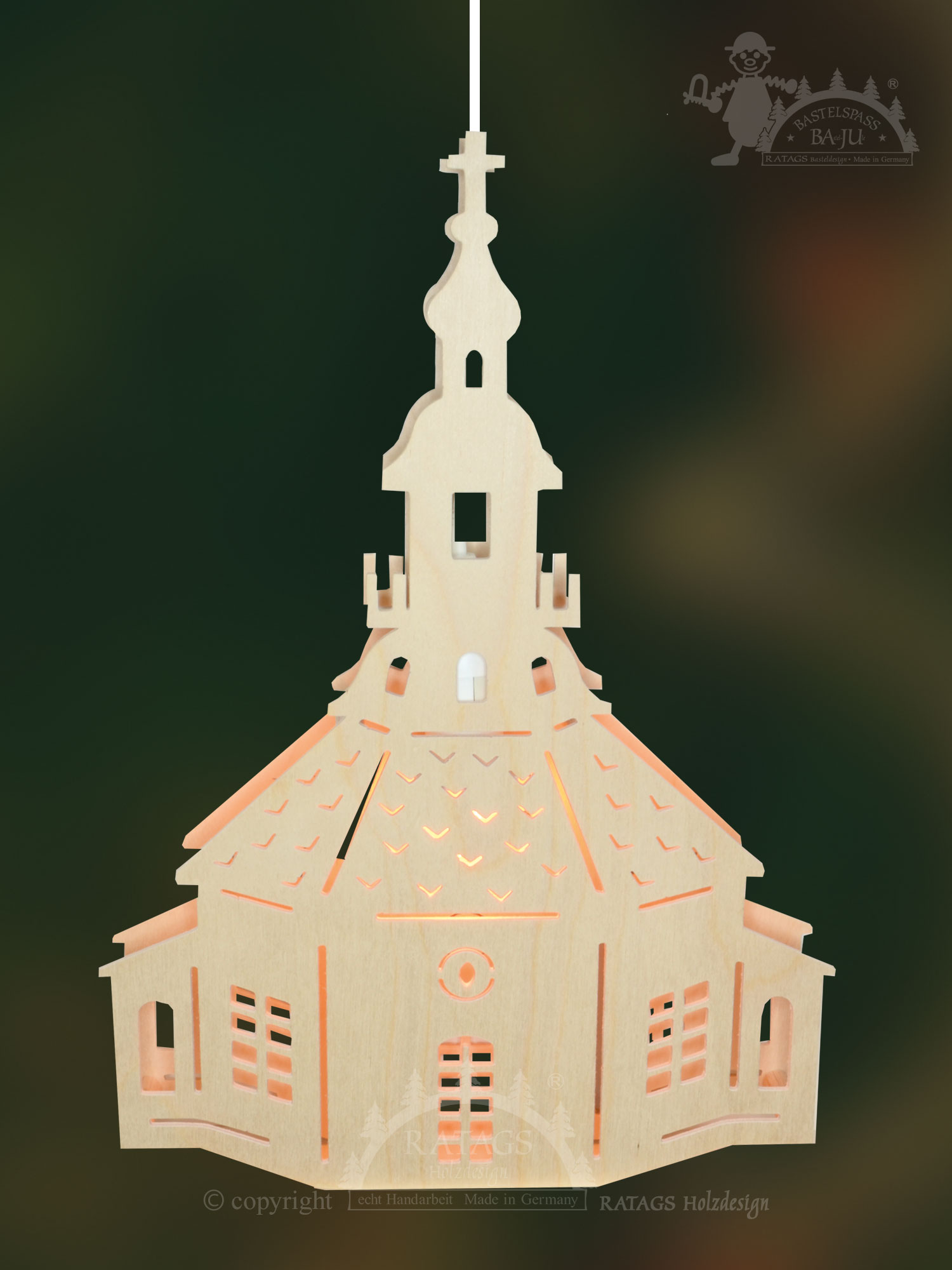 Fensterbild, beleuchtet, zum Basteln, Seiffener Kirche, Selbstmontage