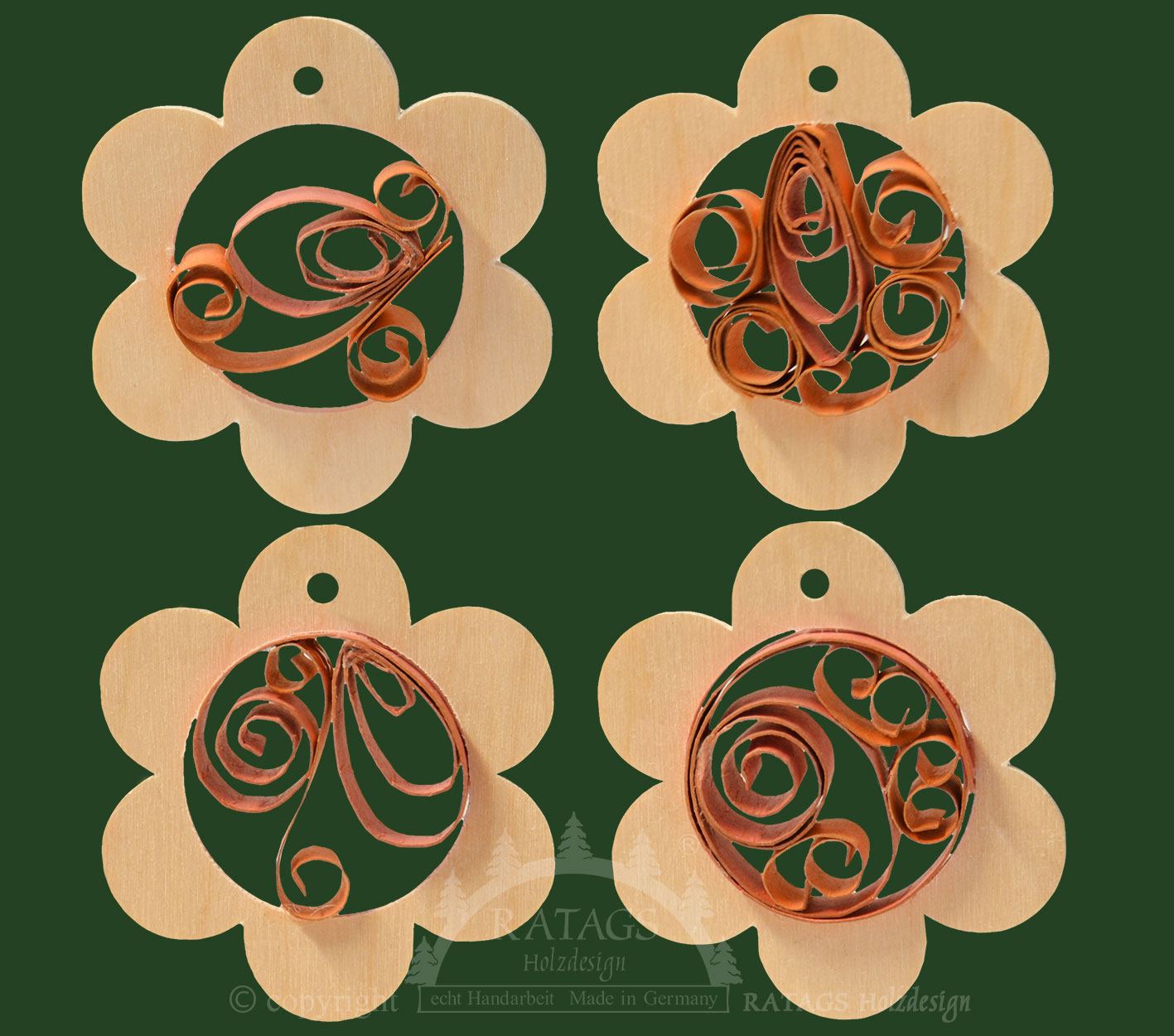 Baumbehang zum Basteln, Holzblumen 4er Set, Höhe ca. 6 cm