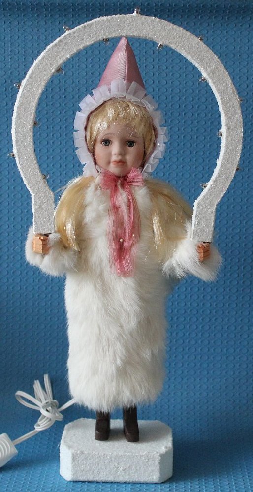 Christkind mit blonden Haaren, rosa Mützchen und echtem Kaninchenfell - 2 Stück vorrätig