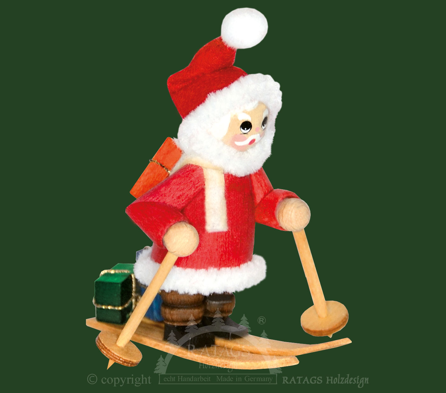 Figur, Weihnachtsmann auf Ski, 3 Pakete