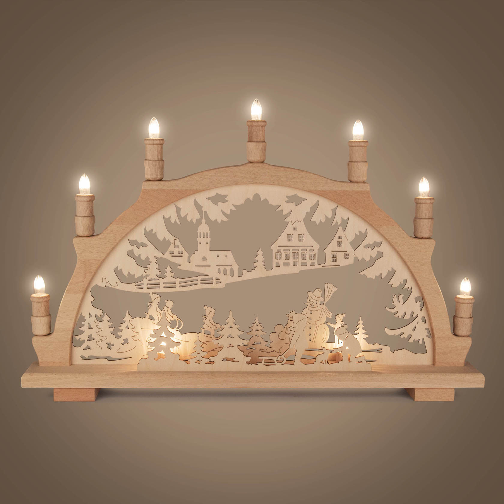 Schwibbogen mit Winterkindern elektrisch beleuchtet 38x57cm