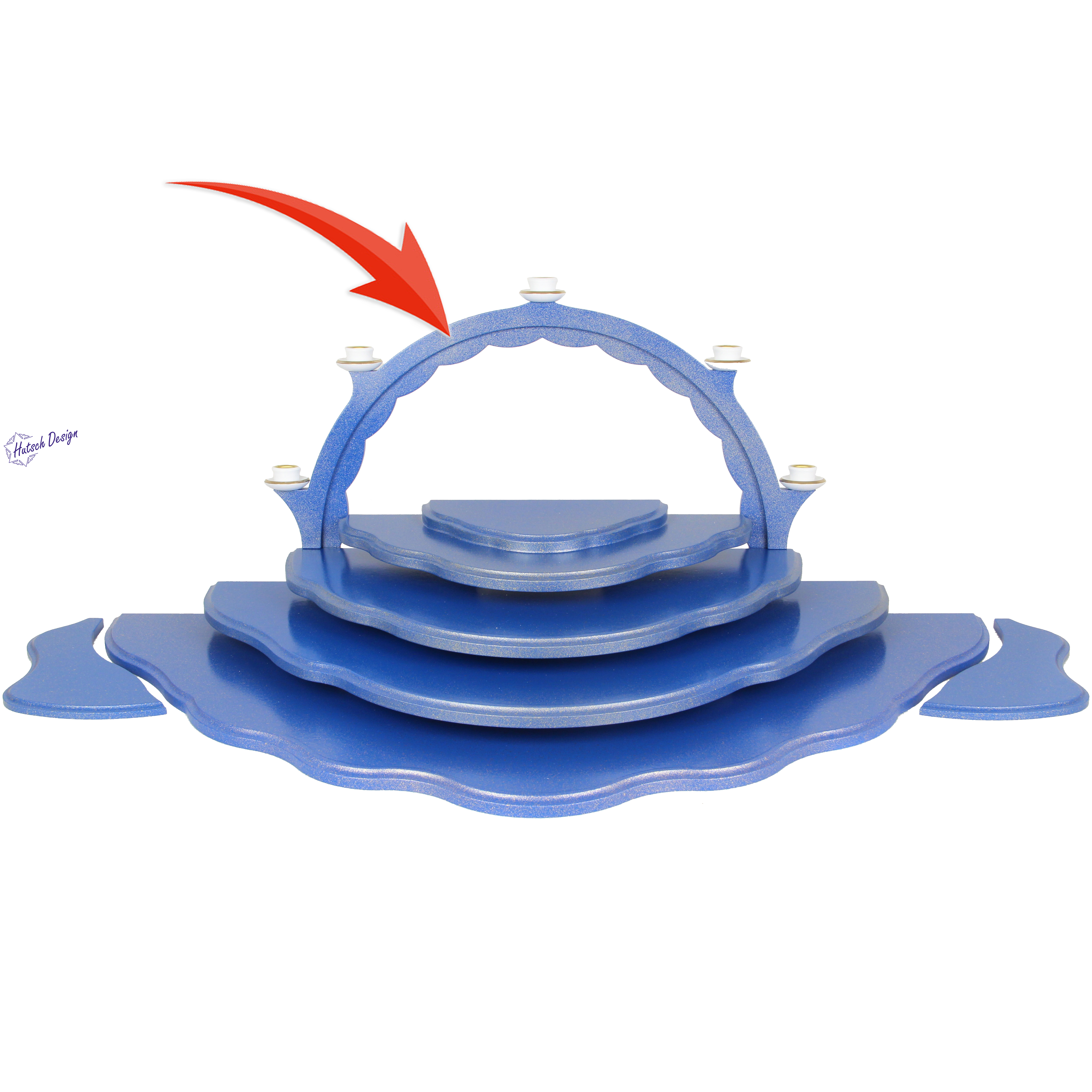 Schwibbogen, blau/gold, zum anschrauben an Etage 3, für Wachskerzen