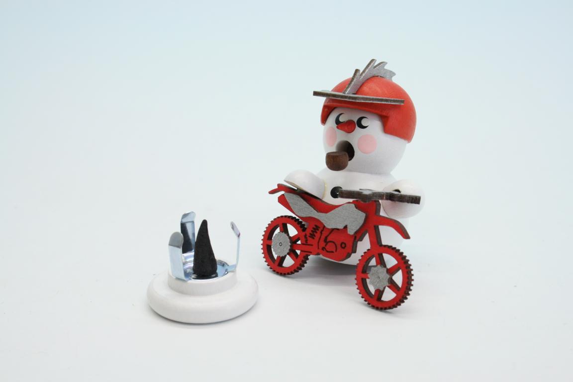 Biker weiss mit rotem Crossmotorrad 8cm
