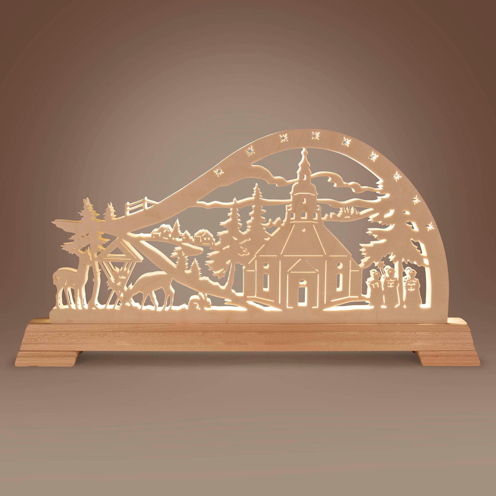 Schwibbogen Seiffener Kirche mit LED-Beleuchtung 32x63cm