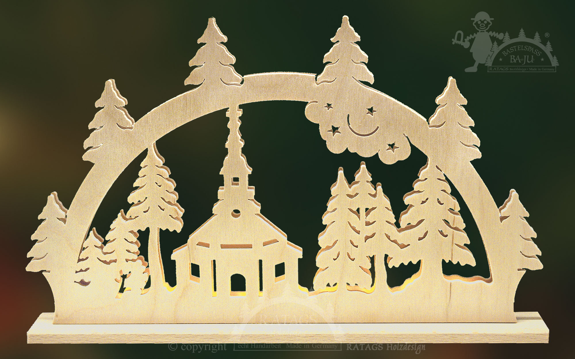 Schwibbogen mit LED zum Basteln Seiffener Kirche