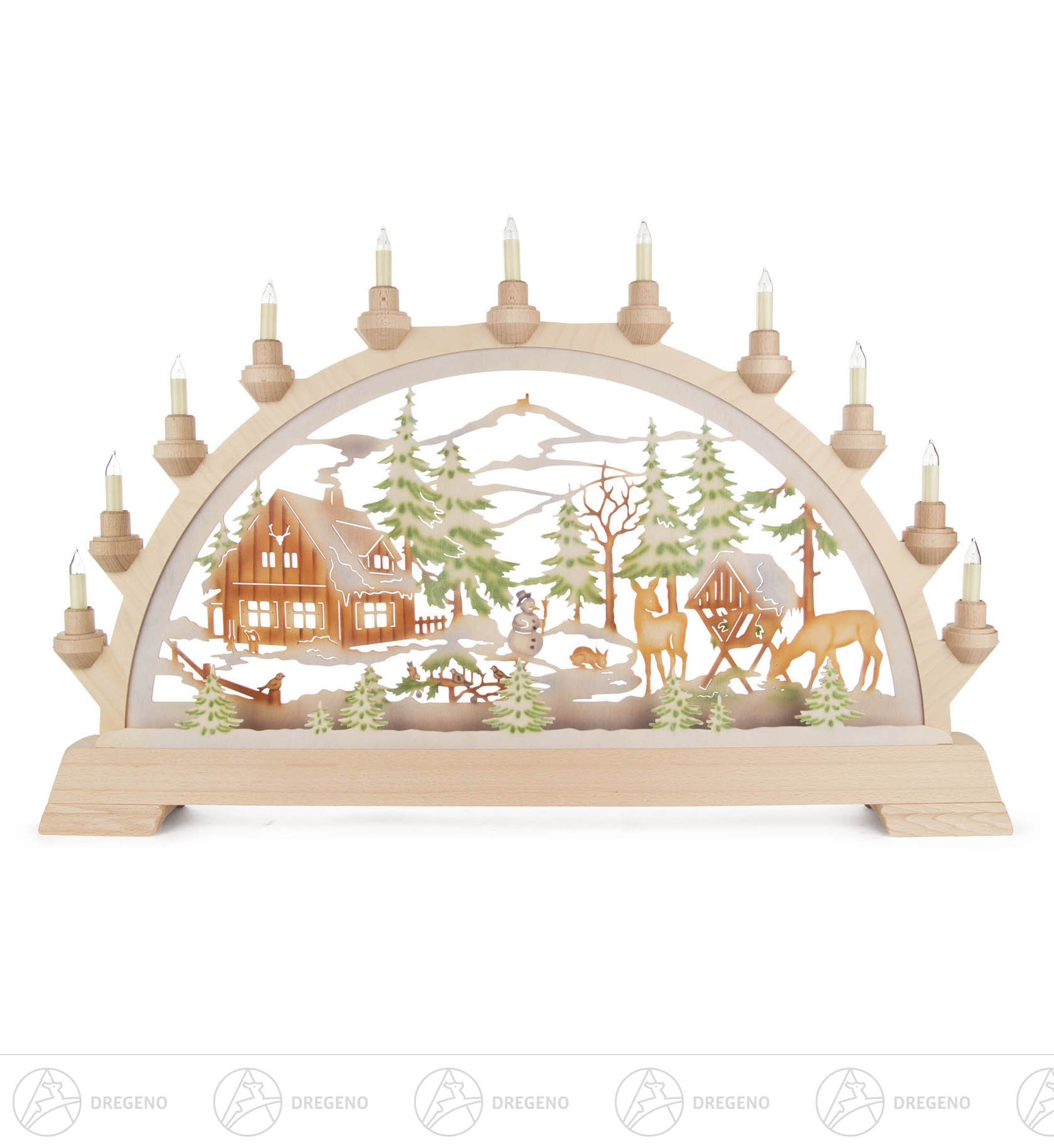 Schwibbogen Forsthaus, farbig elektr. Beleuchtung 40x63cm