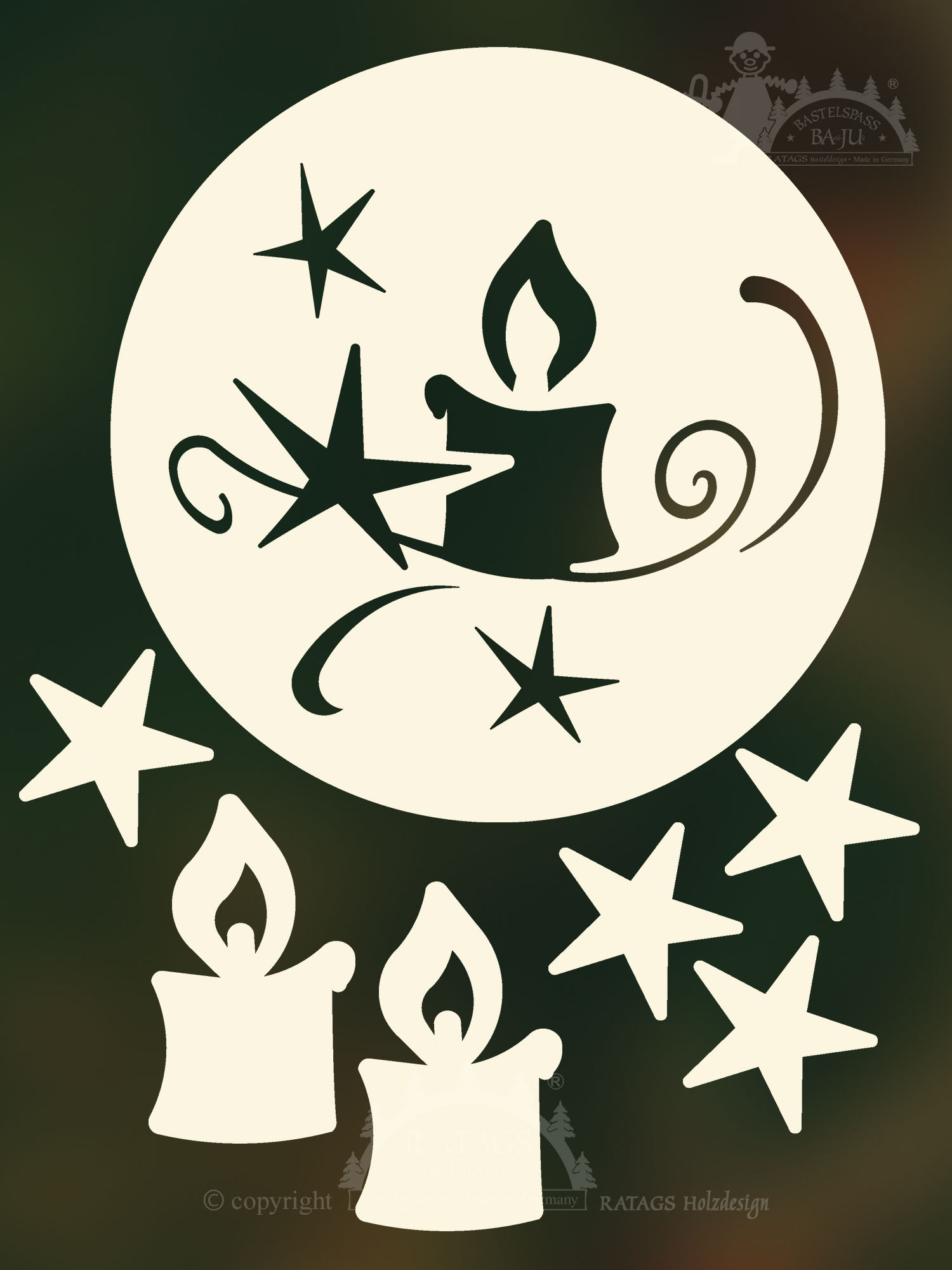 Fensterbild, zum Basteln, Ornament Kerze, zum Aussägen