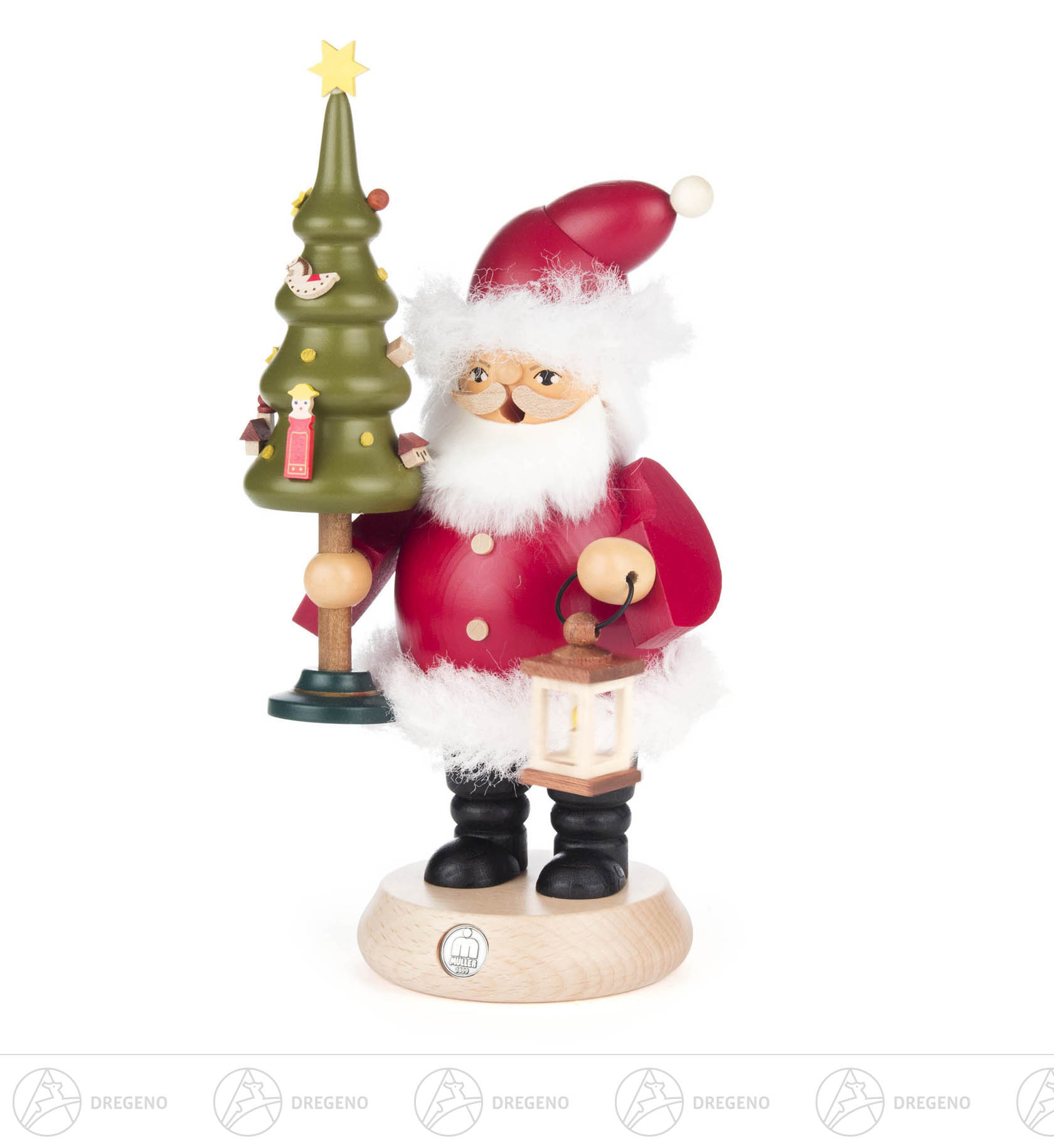 Räuchermann Weihnachtsmann mit Baum und Laterne