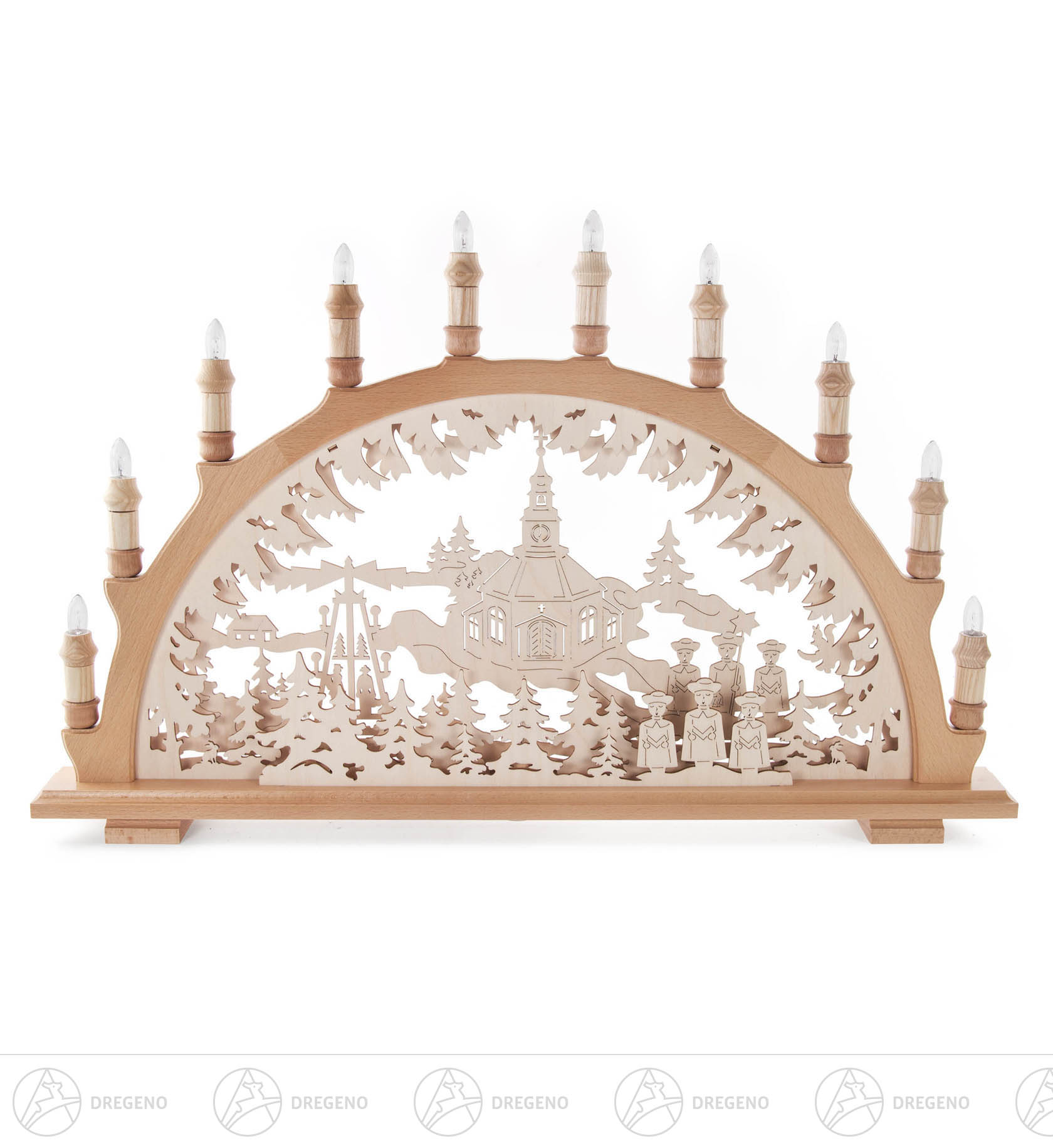 Schwibbogen mit Seiffener Kirche, mit LED Beleuchtung 40x66cm