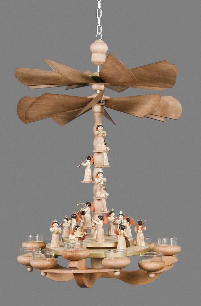 Hängepyramide mit Engeln, 2 Teller und 2 Flügelräder, für Teelichte