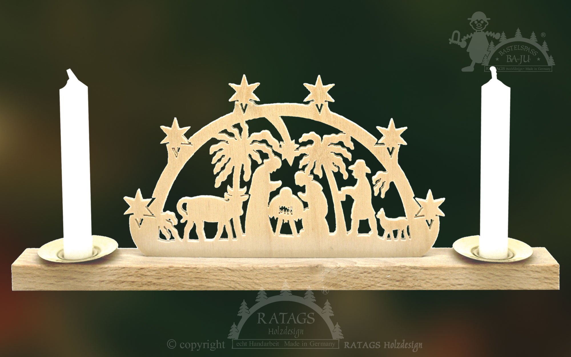 Mini-Schwibbogen für 2 Puppenkerzen Heilige Familie