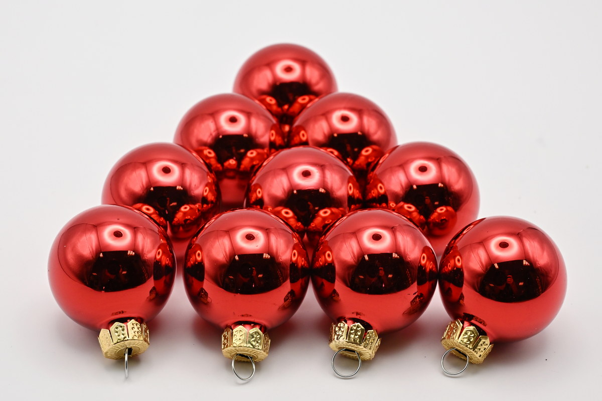 Glaskugeln, red shiny, 18 Stk., 30 mm