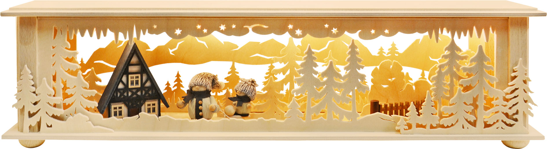 Raumleuchte kl., Fachwerkhäuschen, 2 Winterfiguren