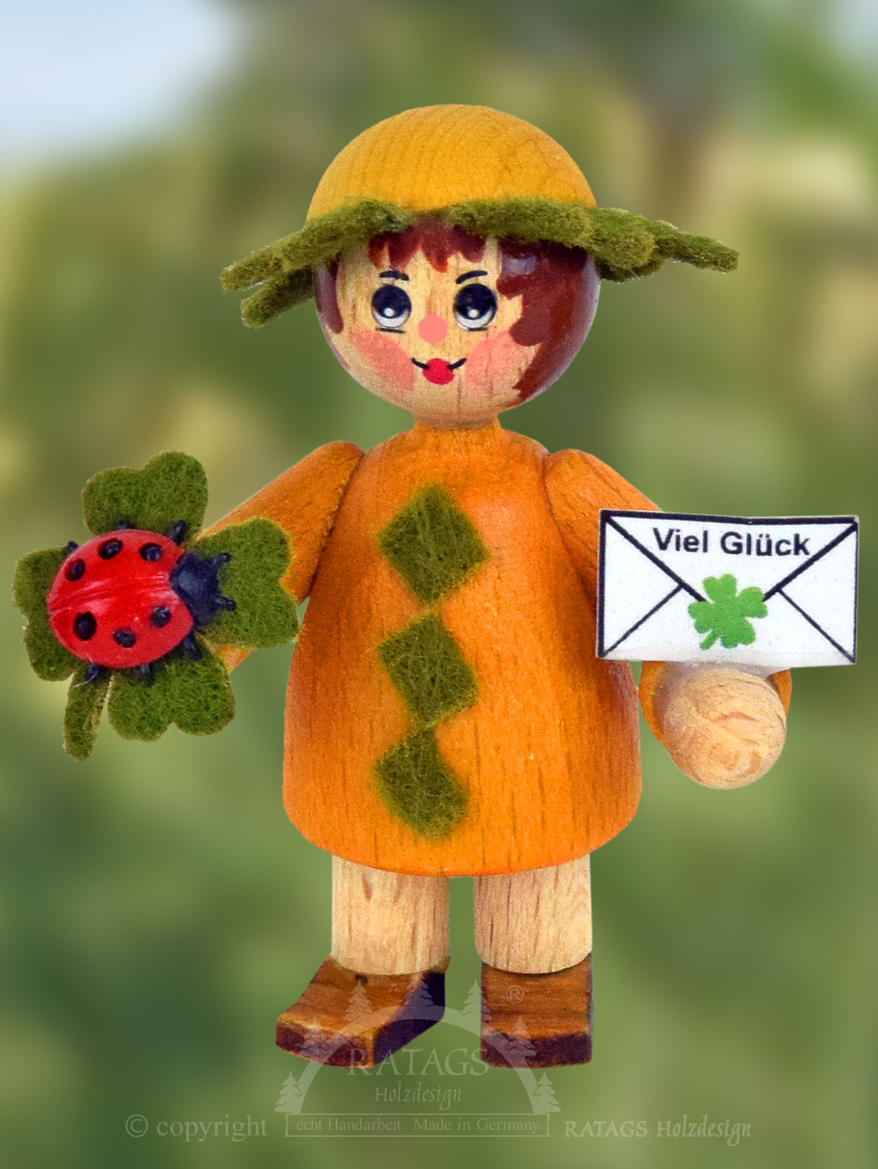 Figur, Glückskind, Mädchen, Glückskäfer, orange