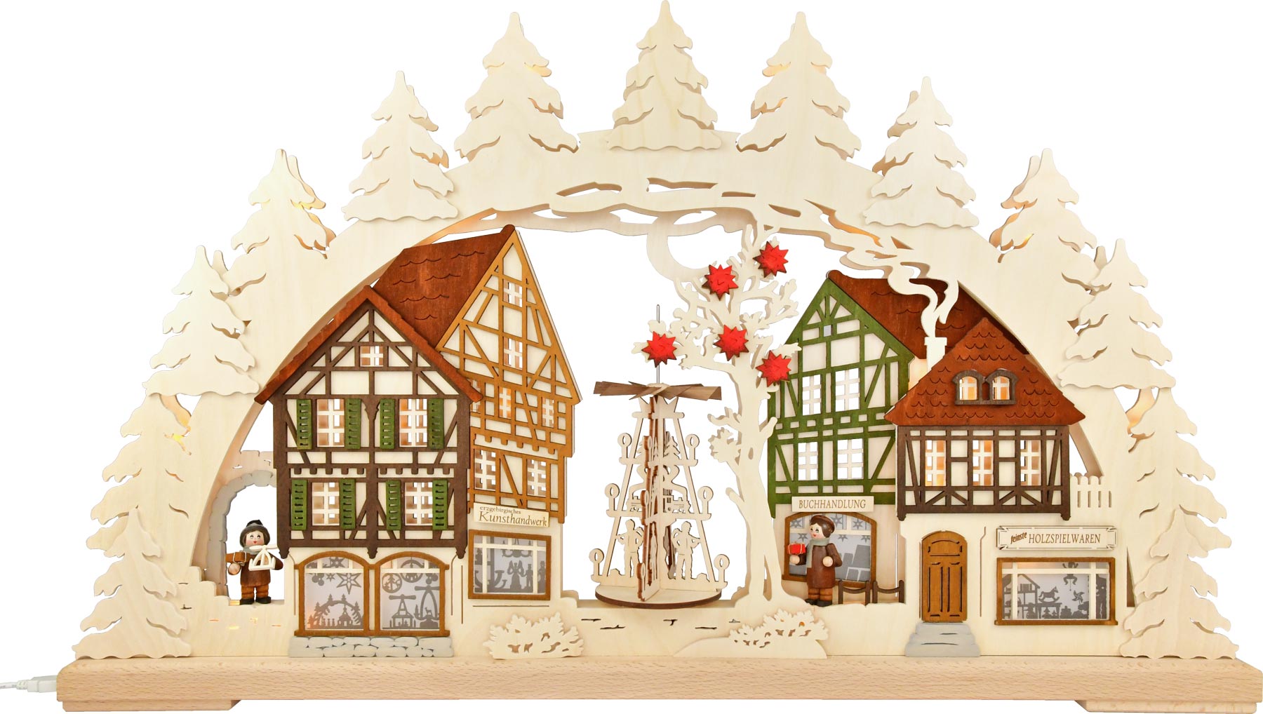 3D-Schwibbogen gr., Fachwerkdorf mit Wärmespiel